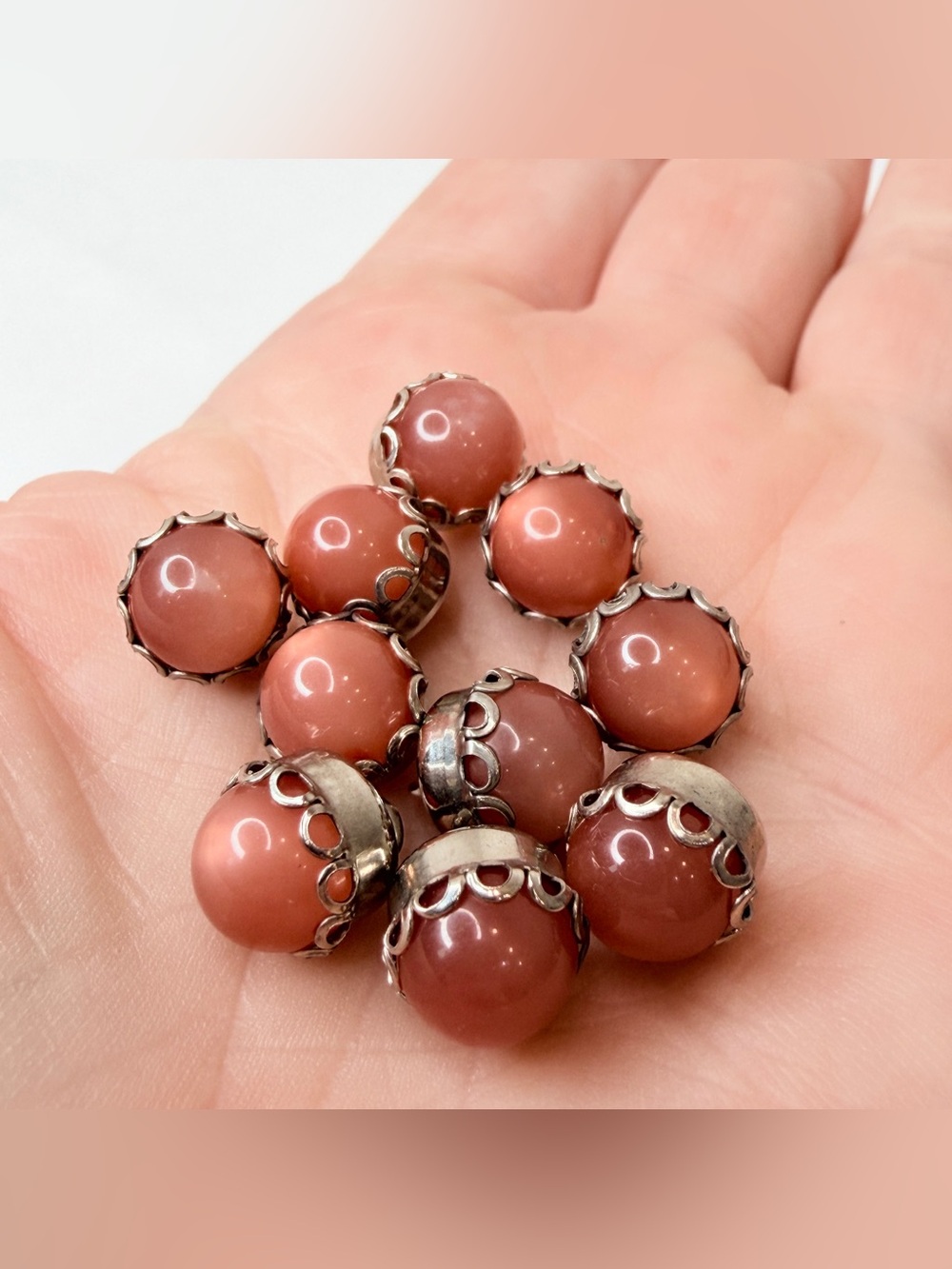 10 Vintage Dusty Rose Dome Buttons Silver Tone Settings 9mm Shank